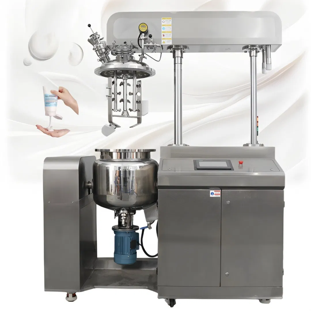 Misturador Emulsificante Cosmético Elétrico a Vapor com Tela Touch PLC 50-Liter Condicionador Homogeneizador Emulsificador a Vácuo