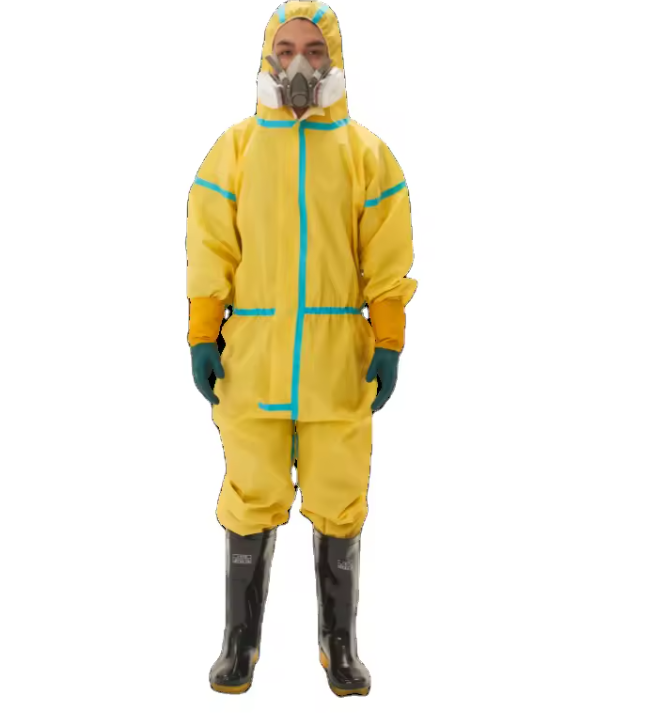 Disposable Chemical Resistant Industrial Coverall Yellow Chemical Protective Coverall PPE Hazmat Chemical Suit