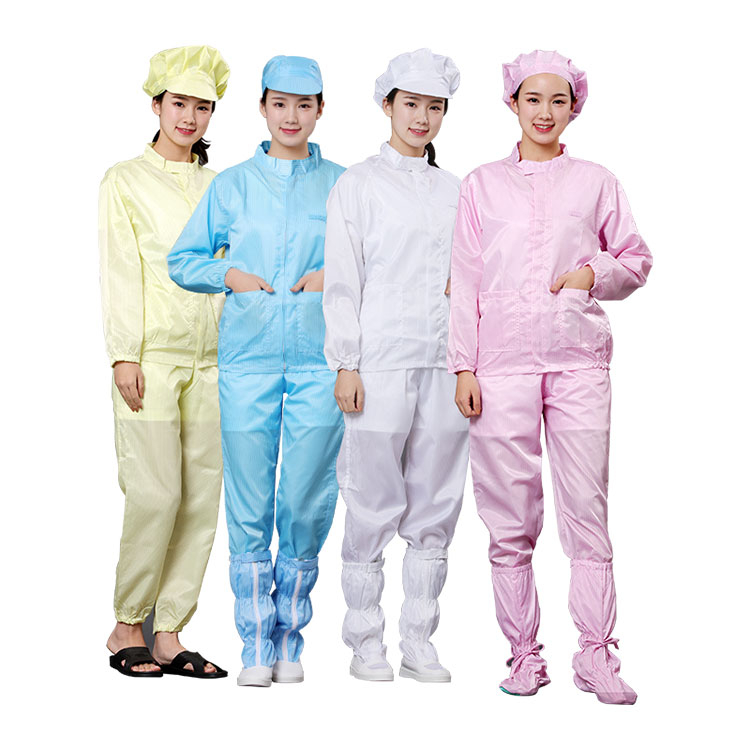 ESD Cleanroom Lab Coat Polyester Anti-Static Worker Uniform with Conductive Wire Protection