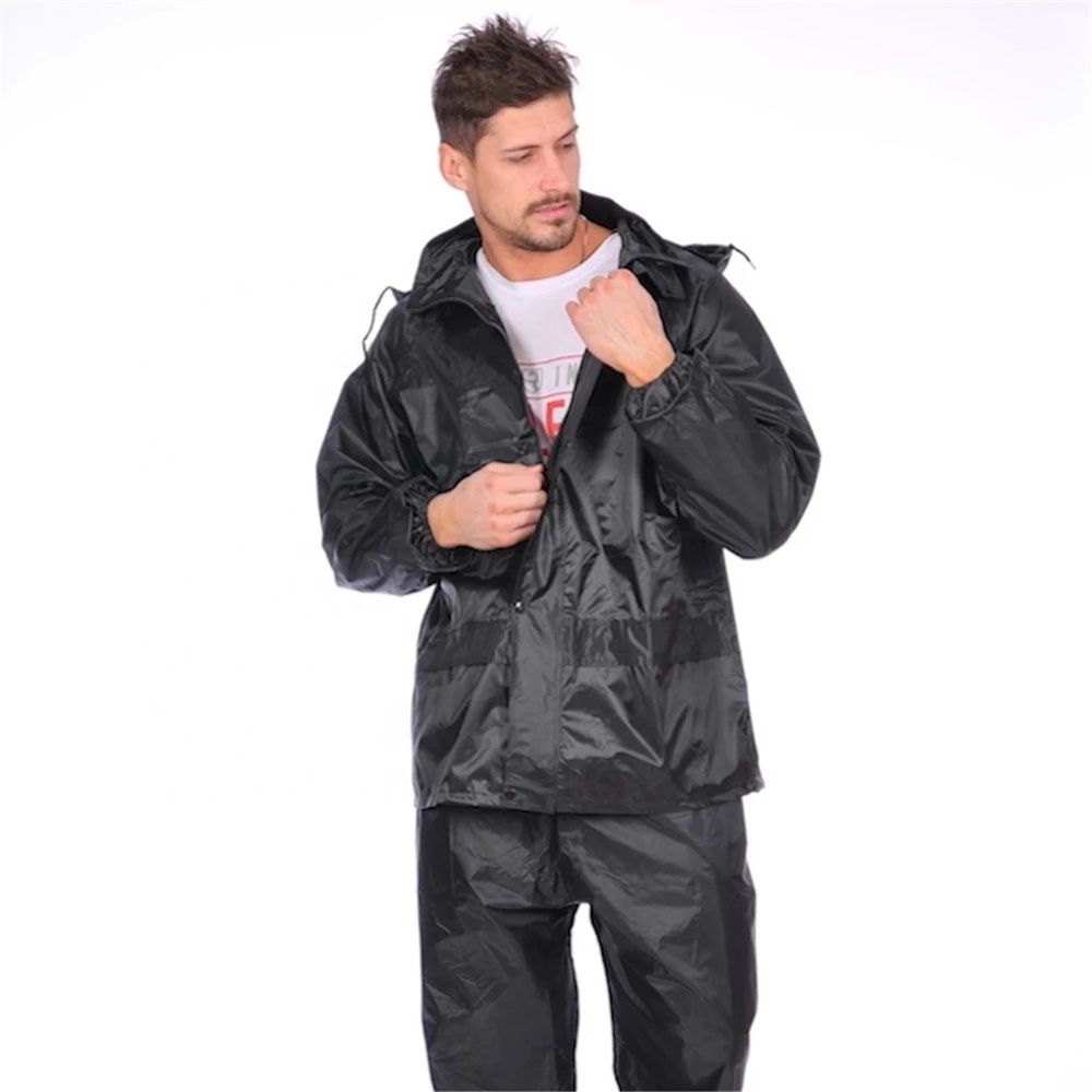 100% Polyester PVC Waterproof Raincoat Pants Bib Hooded Raincoat Black Raincoat Wholesale Fishing Golf Equipment