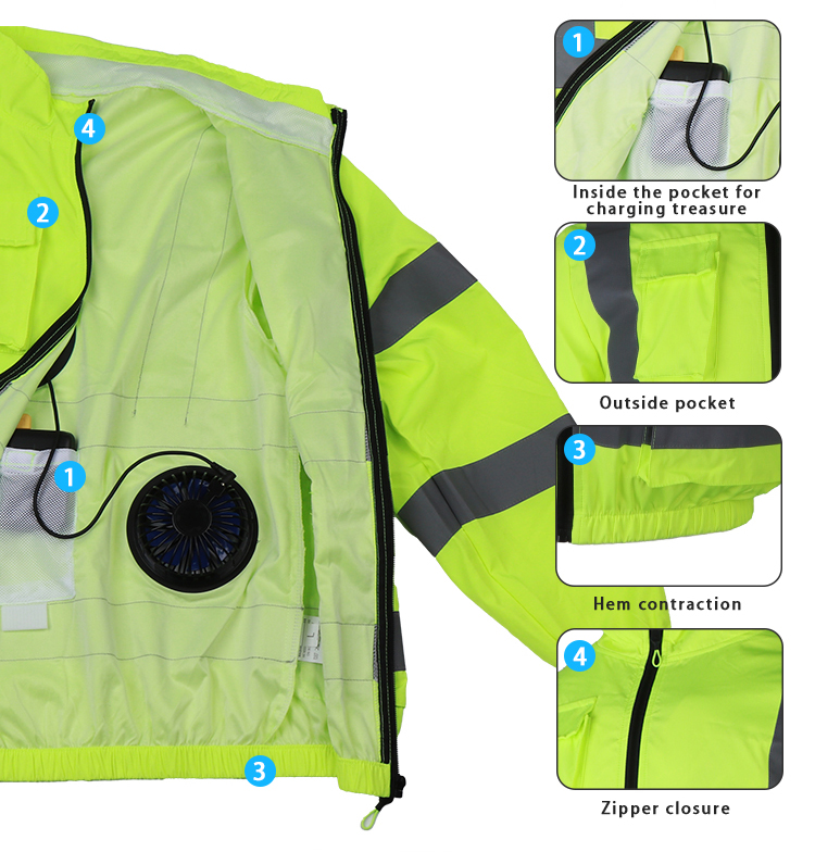 3 Fans Hi Vis Air Conditioned Fan Cooling Jacket Electric Smart 5V Rechargeable Battery Work Jacket