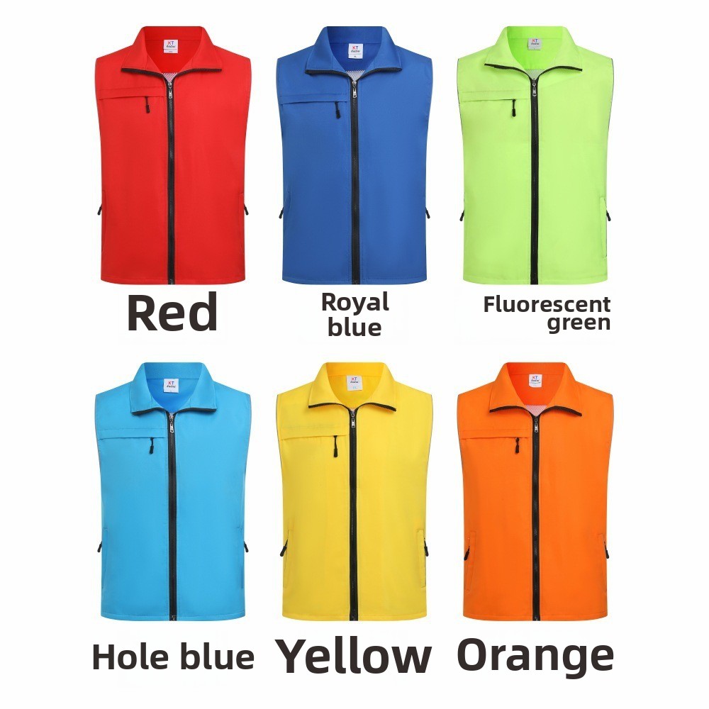 Customized Breathable Windproof Polyester Zipper Pocket Vests Work Coverall For Group Activities With Printed Logos