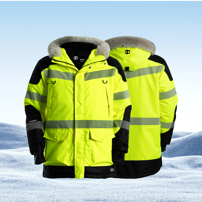 JIADE Men's Removable Durable Waterproof Polyester High Visibility Thermal Winter Warm Safety Parka 600D Oxford Reinforced