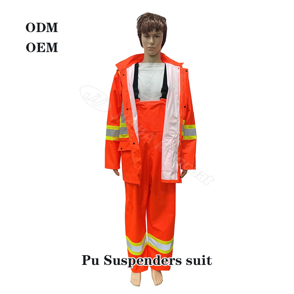 Custom Pass ASTM D6413 Flame Resistant Fr PU Stretch Hi Vis Safety Rain Jacket Raincoat