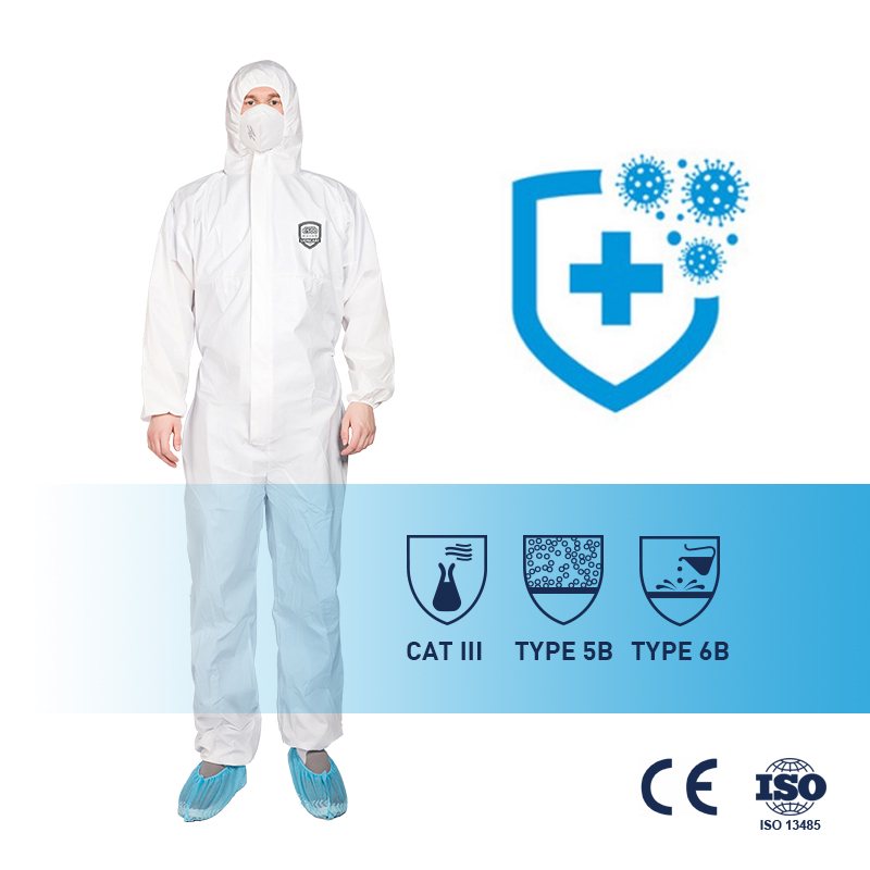 CE Non Woven Oil Resistant Cleanroom Ppe Protective Custom Printed PP Microporous Asbestos Type 5/6 Coverall
