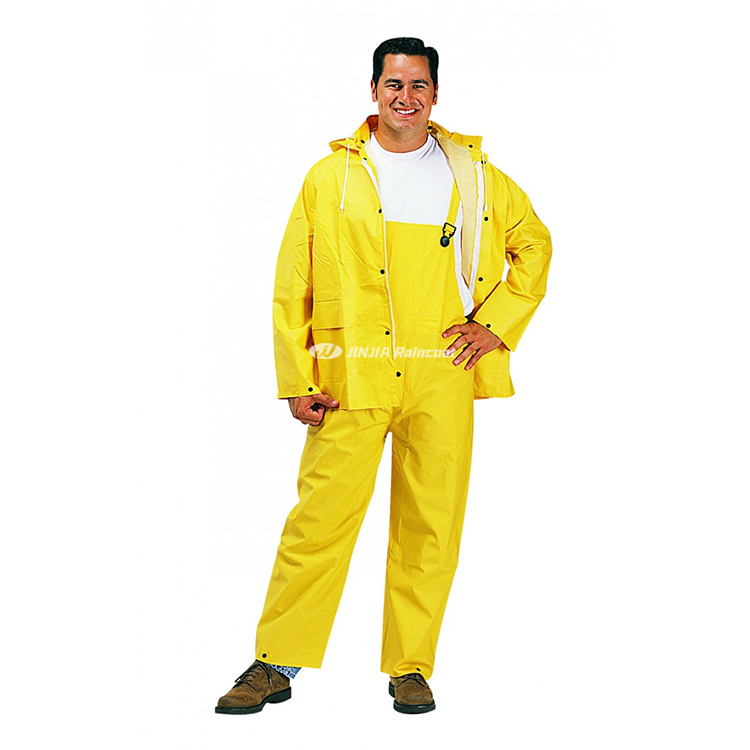 Yellow Industrial Work 2 3 Piece Rain Coat Suit Safety PVC Polyester Waterproof Rainsuit Heavy Duty Raincoat For Men Adults