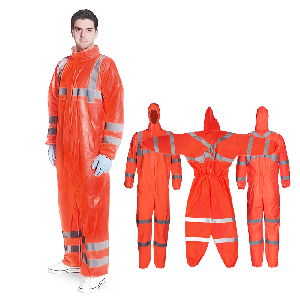 OEM Custom Disposable Adult Hooded PPE Industrial Coverall Men's Mechanic Workwear Industrial Gown Reflective Waterproof Uniform