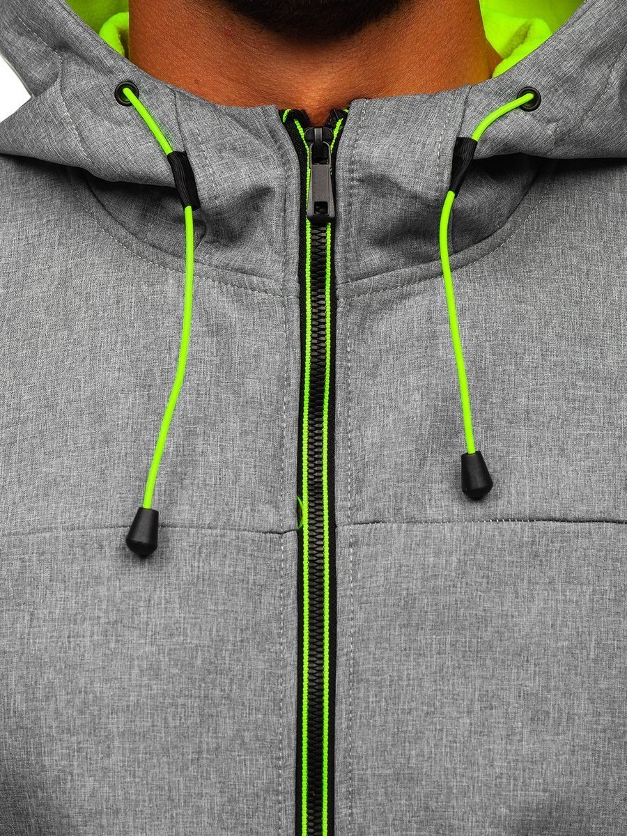 Mens Softshell Thermal Fleece Heated Jacket Waterproof Warm Work Clothing with Fluorescent Hood Hiking Outdoor Jacket