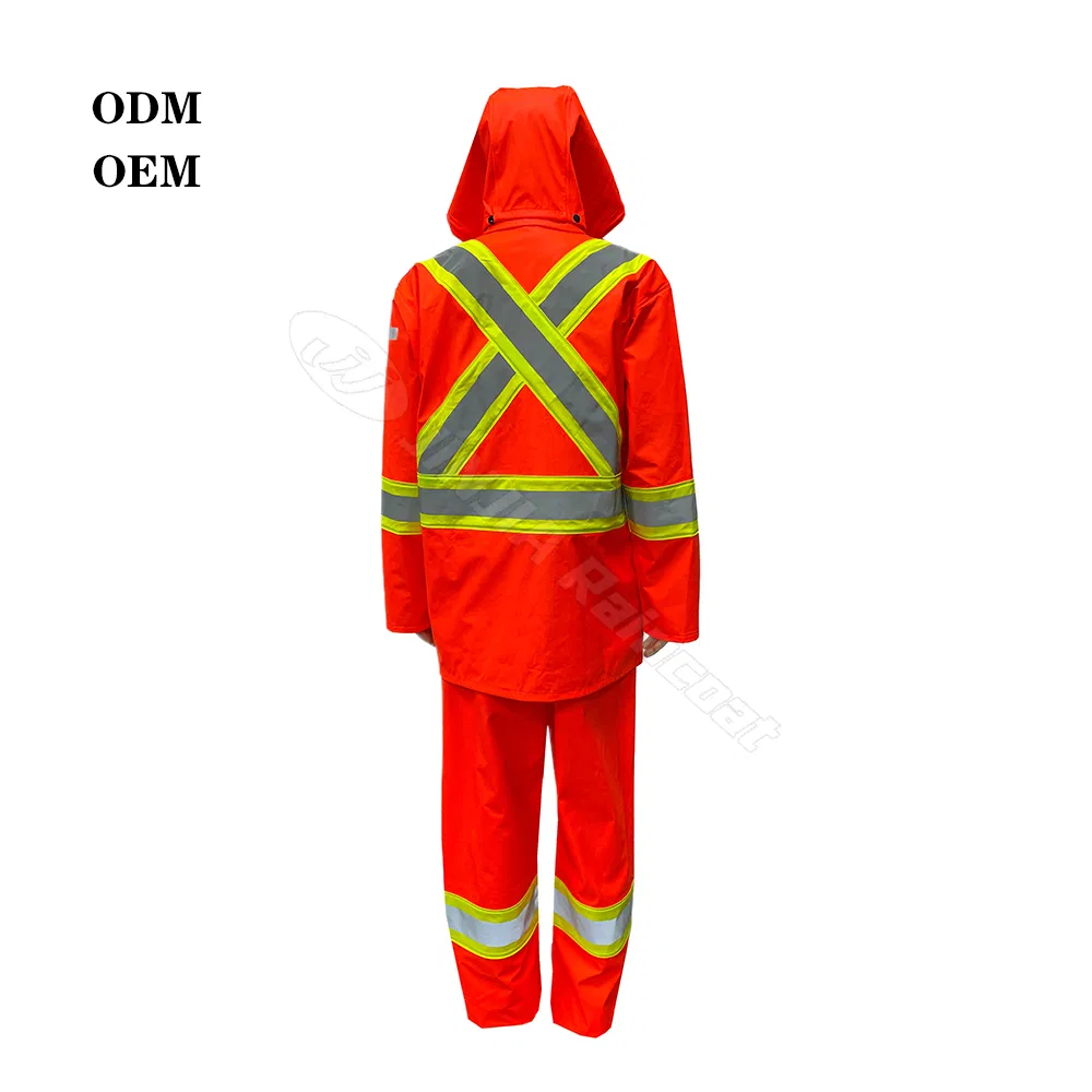 Custom Pass ASTM D6413 Flame Resistant Fr PU Stretch Hi Vis Safety Rain Jacket Raincoat