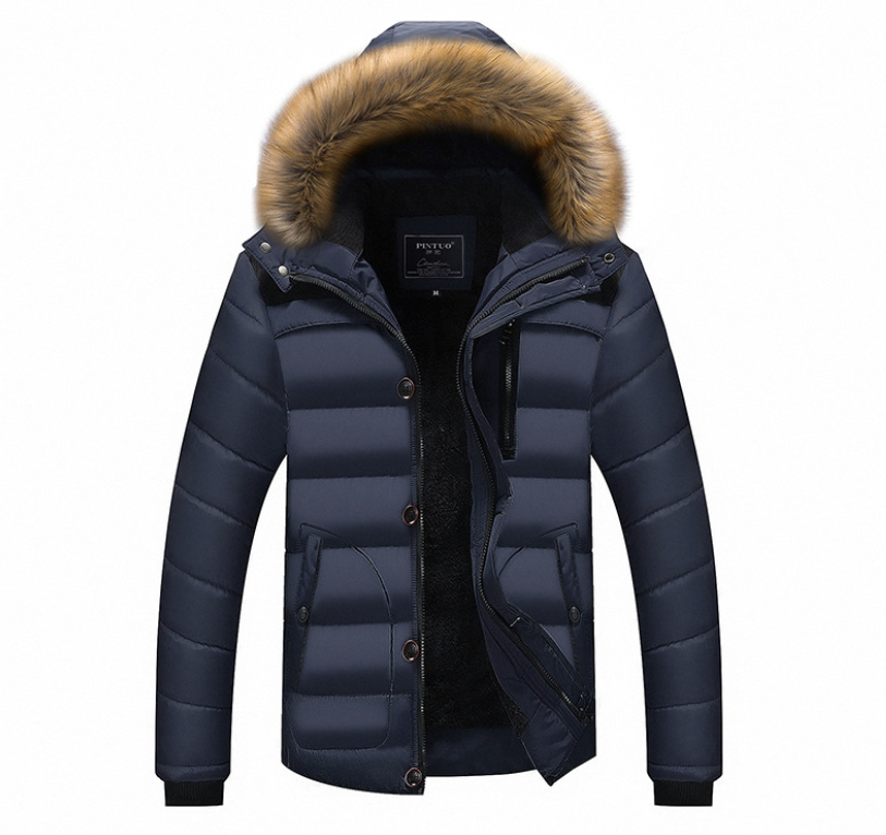 Men's Winter down Jacket New Hooded Plush Parka with Windbreak and Waterproof Coating for Windy Weather
