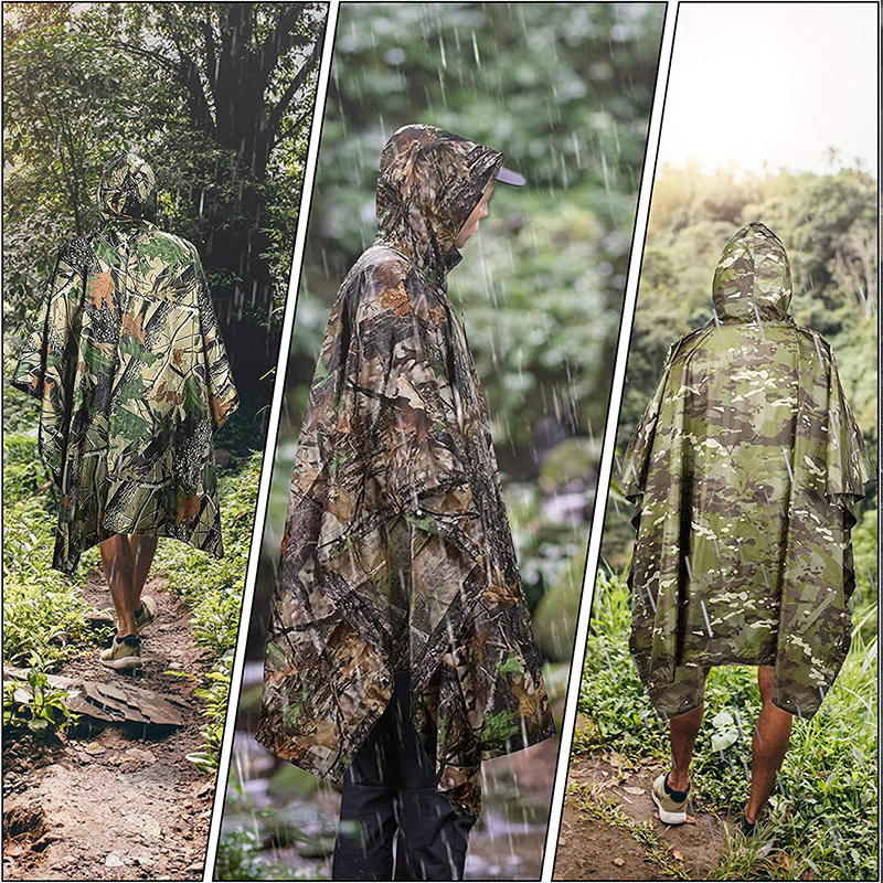 Camouflage Tactical Waterproof Sun Protection Clothing PU Coating Tactical Raincoat Poncho