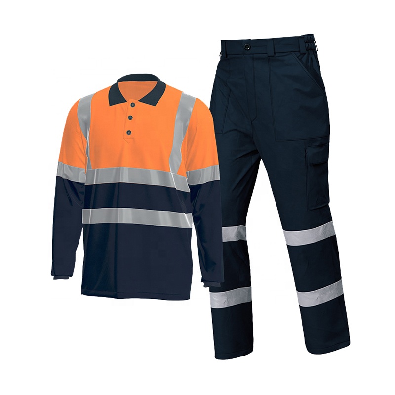 High-reflective Safety Brushed Canvas Bib POLO Overalls Set