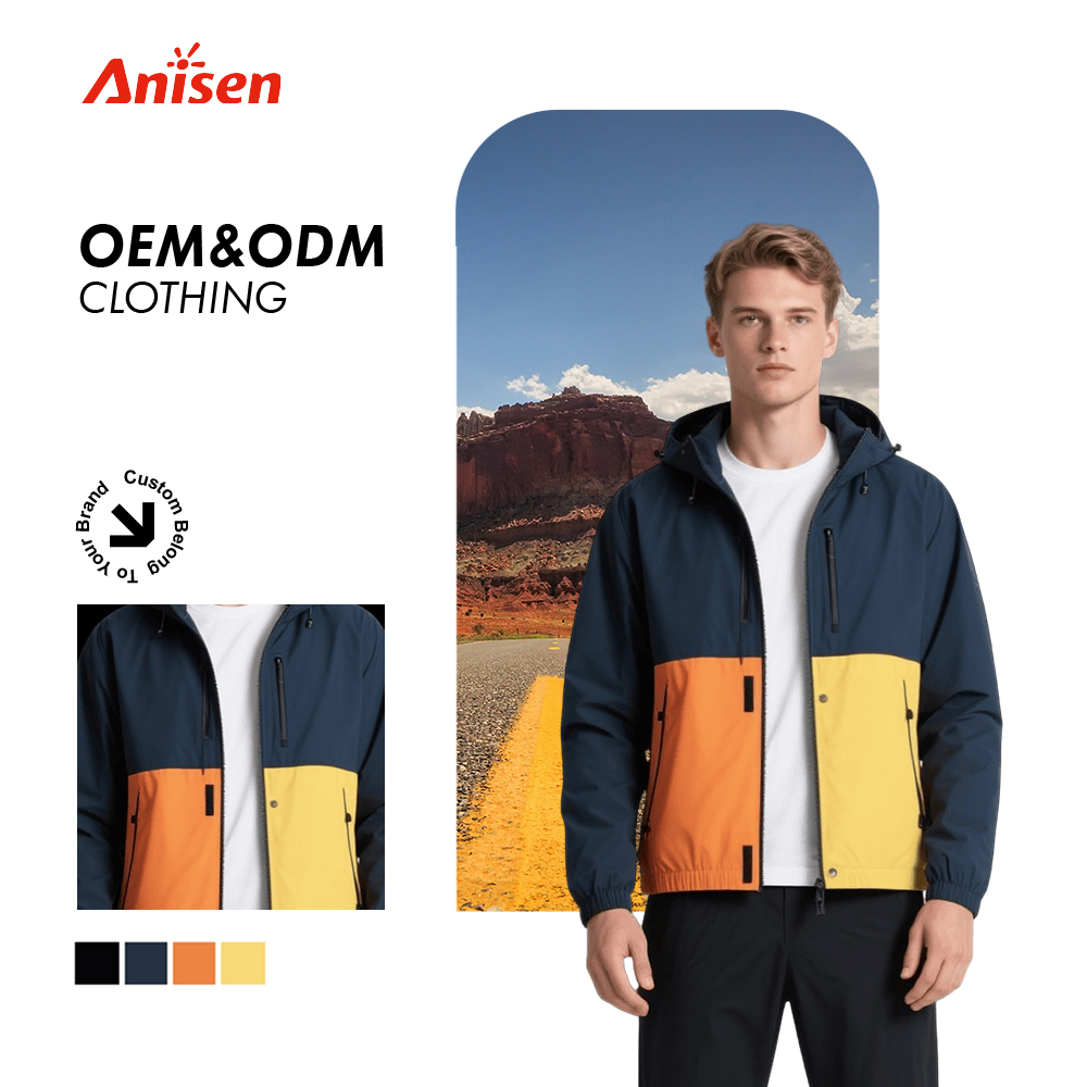 OEM Custom Logo Men's Softshell Tactical Jacket New Fashionable Waterproof Raincoat with Patchwork Design Windbreaker