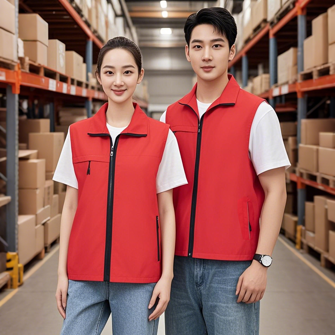 Customized Breathable Windproof Polyester Zipper Pocket Vests Work Coverall For Group Activities With Printed Logos