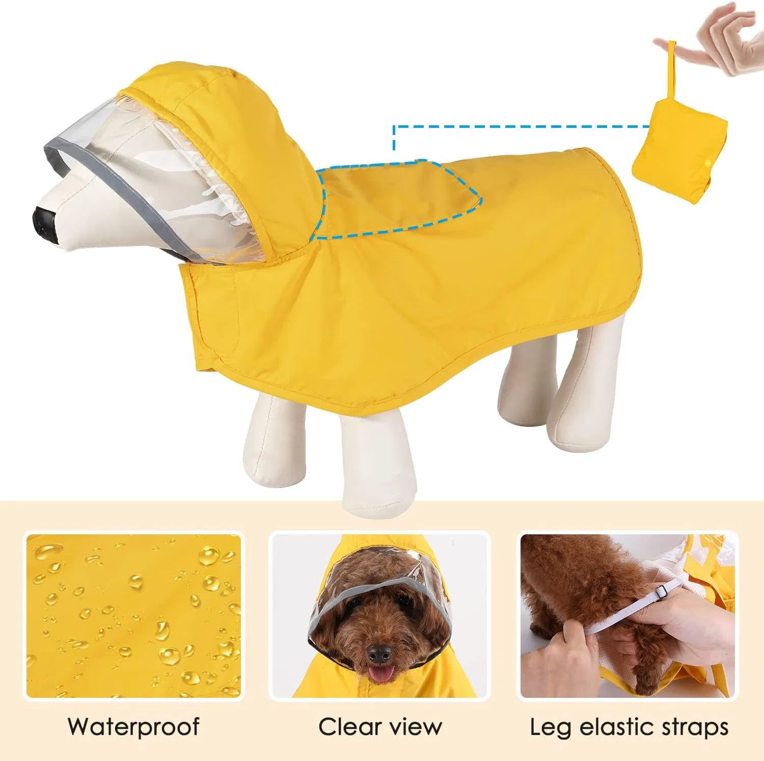 PVC Functional Stylish Adjustable Hood Waterproof Dogs Poncho Raincoat Rain Cape