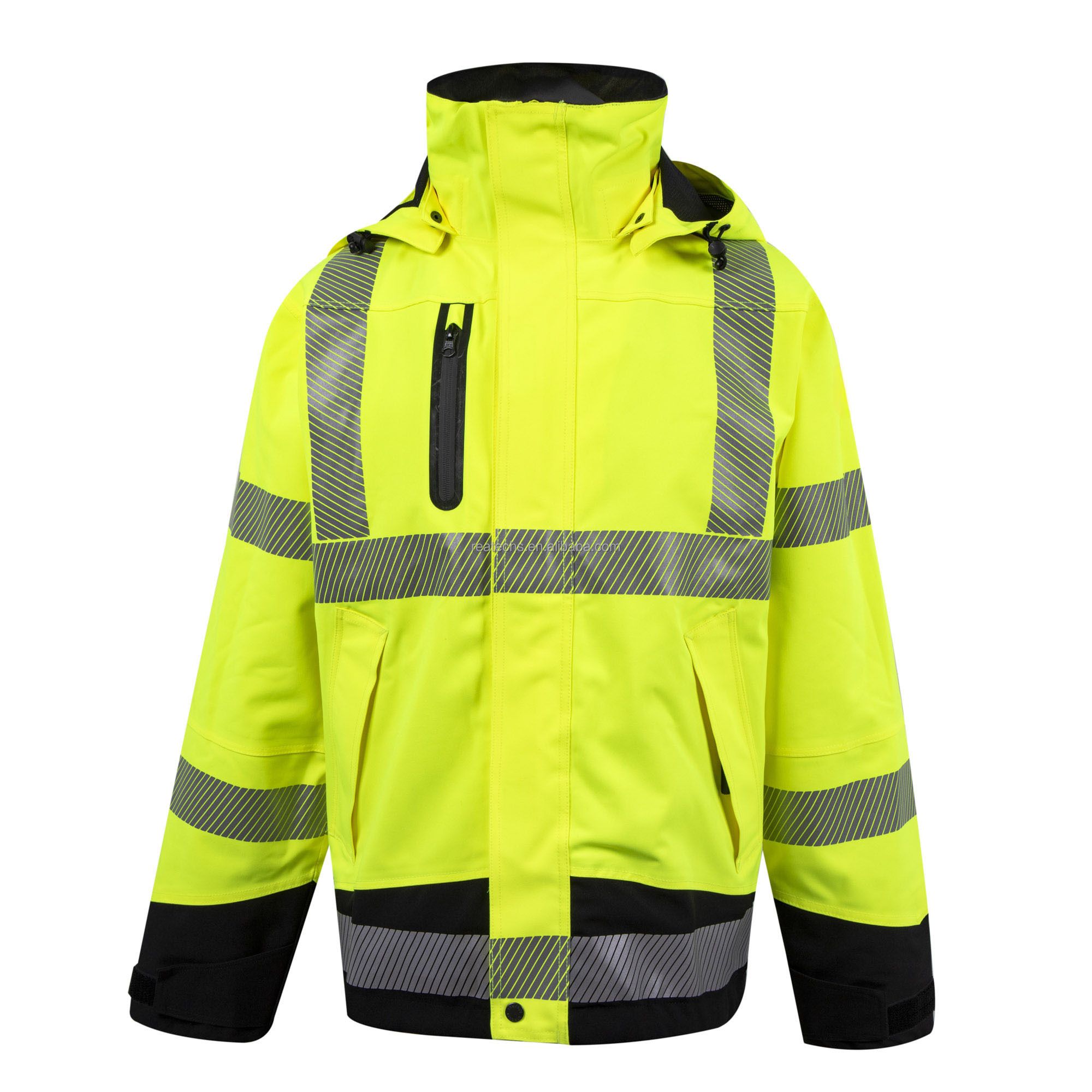 Customized Winter Breathable Thermal Hi Vis Jacket Reflective Safety Waterproof Tear-Bomber Design Anti-Static Polyester Yellow