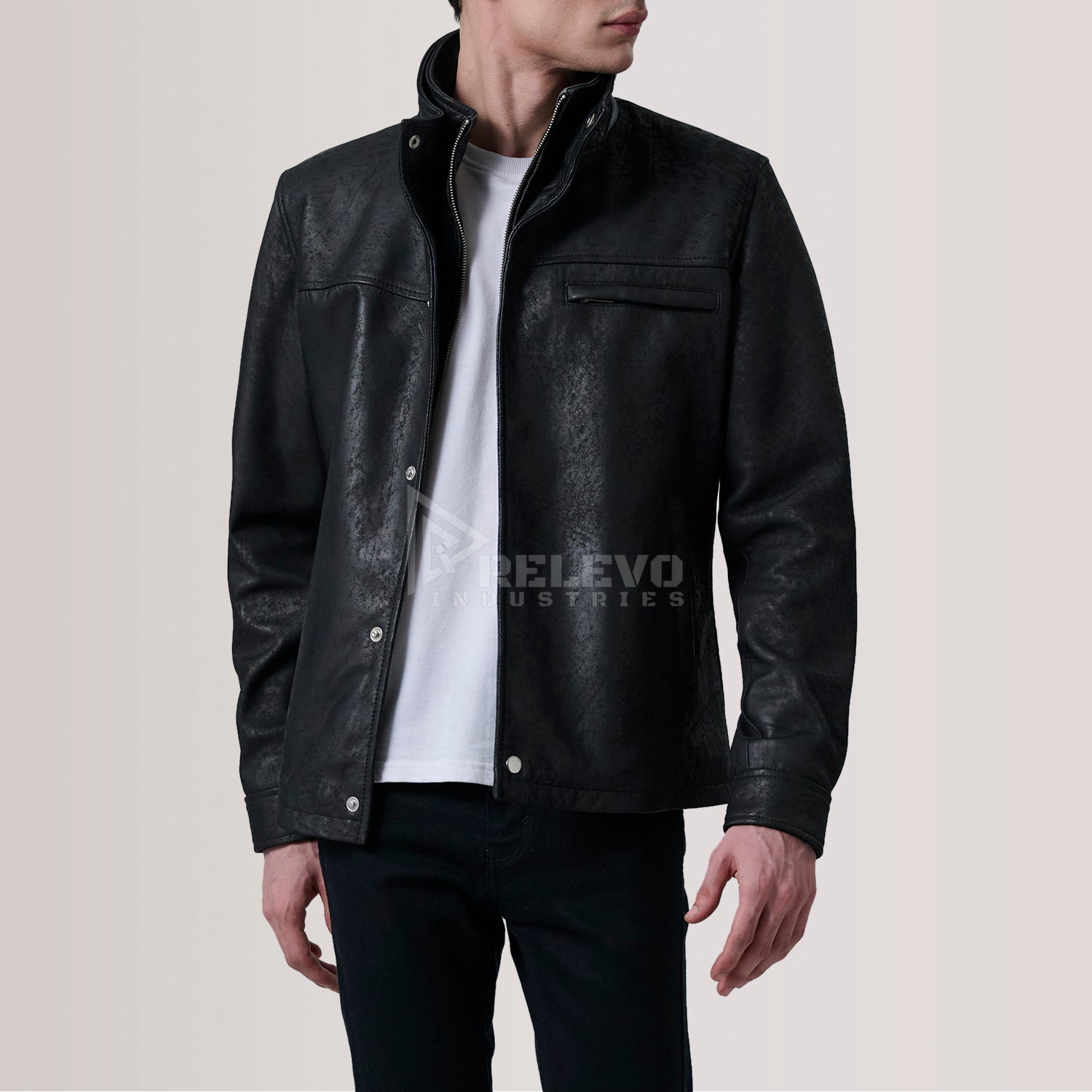 Waterproof Mens Leather Jacket Fleece Lined Winter Thermal Coat Outdoor Workwear Windbreaker Plus Size 5XL Stand Collar Front