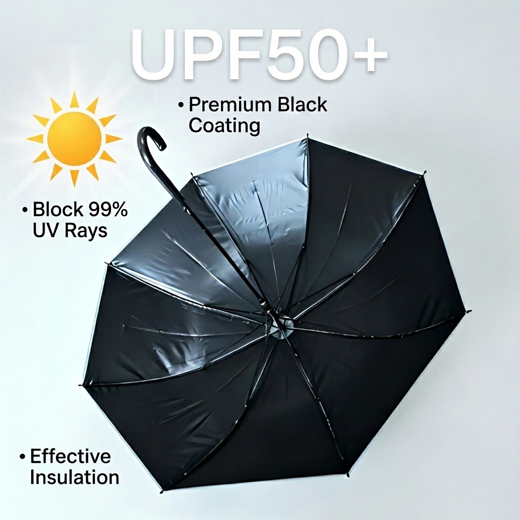Custom OEM ODM Modern Sun and Rain UV Protection POE Black Coating 8K Ribs Straight Long-handled Adults Automatic Umbrella