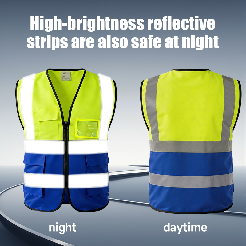 120g Knitted Fabric Multi Pocket Two Tone Reflective ANSI Class 2 Waterproof Safety Vest Hi Vis Customizable Logo