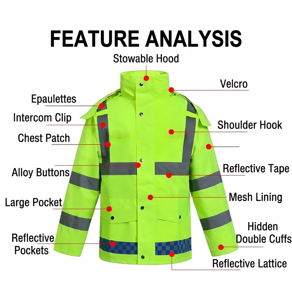 Oil Resistant Reflective Strip Raincoat for Sanitation Workers Daily Use