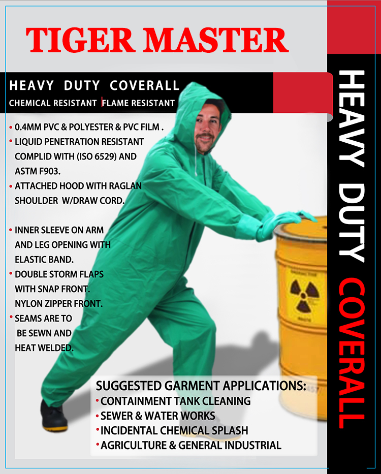 Green Custom Logo PVC Polyester PVC One Piece Raincoat Heavy Duty Flame Retardant Oil Chemical Resistant Coverall Rain Coat