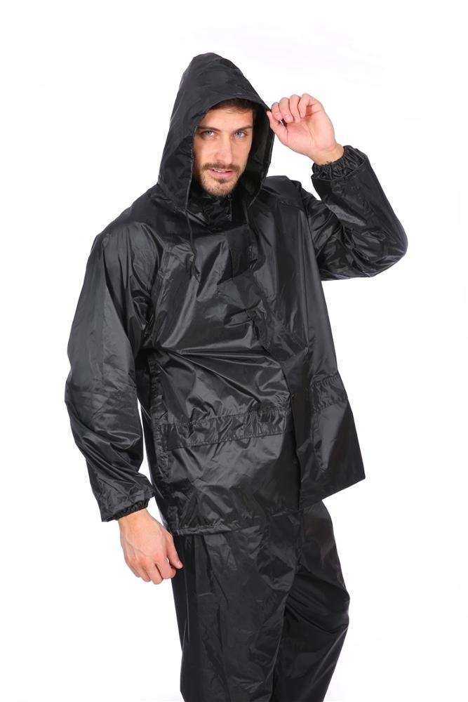 100% Polyester PVC Waterproof Raincoat Pants Bib Hooded Raincoat Black Raincoat Wholesale Fishing Golf Equipment