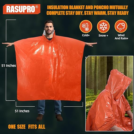 Firstime Orange Thermal Bivvy Mylar Emergency Raincoat Include Stuff Sack With Survival Whistle For Camping Or Hiking