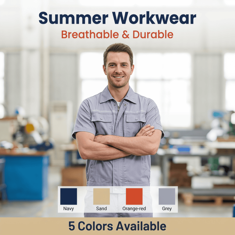Anti-static Polyester Men's Scrub Uniform Short-sleeved Work Suit for Gas Station &amp; Petrochemical Oil Plant Summer Thin Tooling