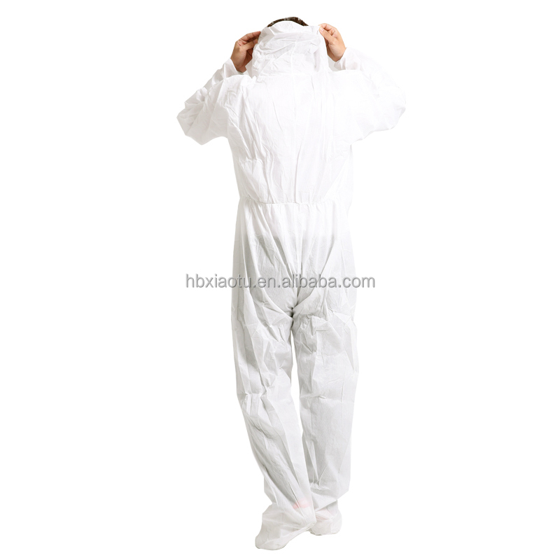 Xiaotu Antistatic Waterproof Breathable Disposable Clothing Industrial Overalls PP SMS Microporous White Protective Coverall