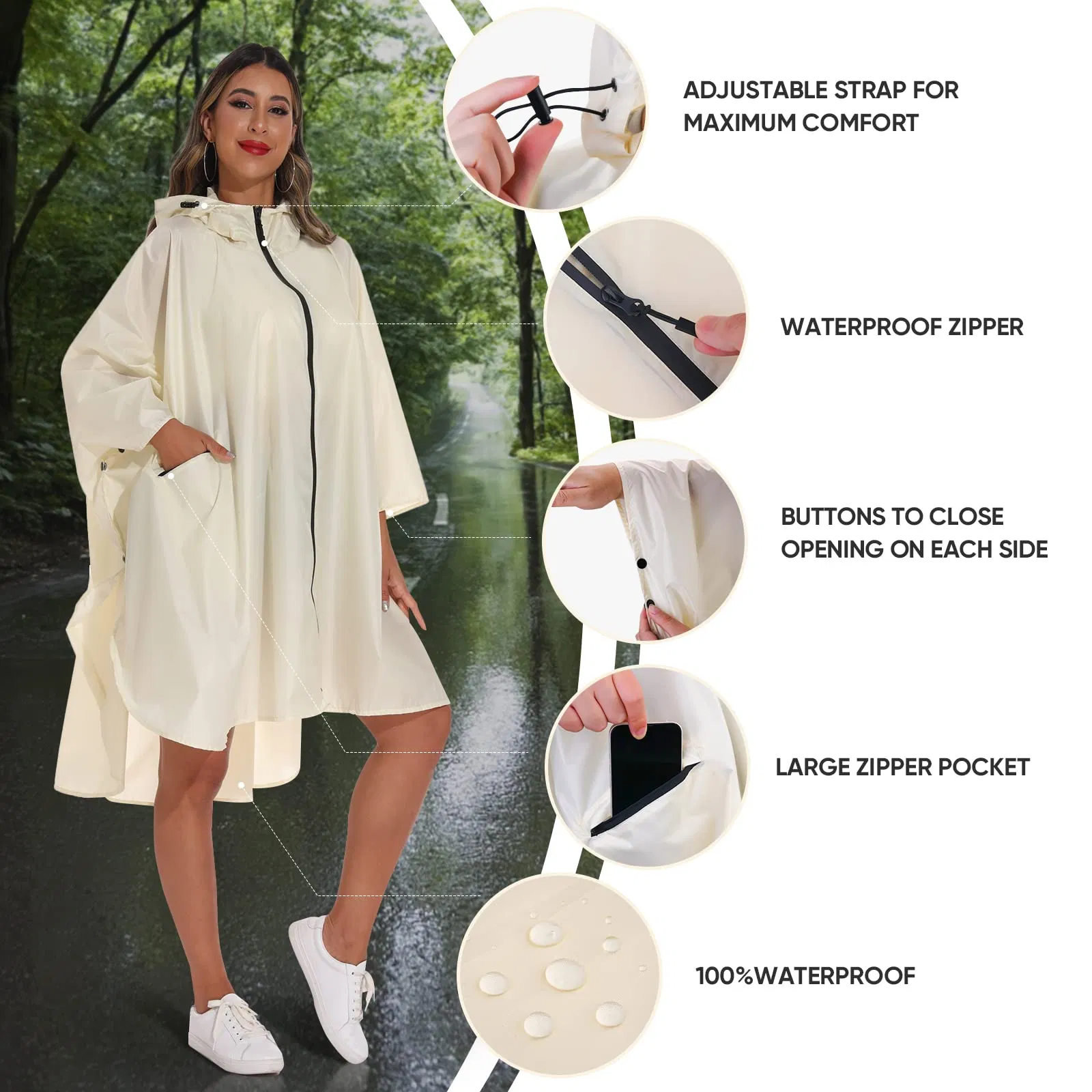 Hiking Travel All-Weather Waterproof Rain Poncho Raincoat Cape