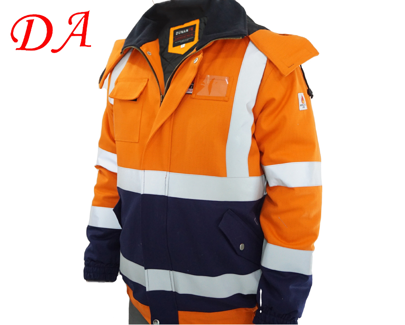 Hi Vis Insulated Flame Resistant FR Winter Workwear Jacket with Detachable Hood