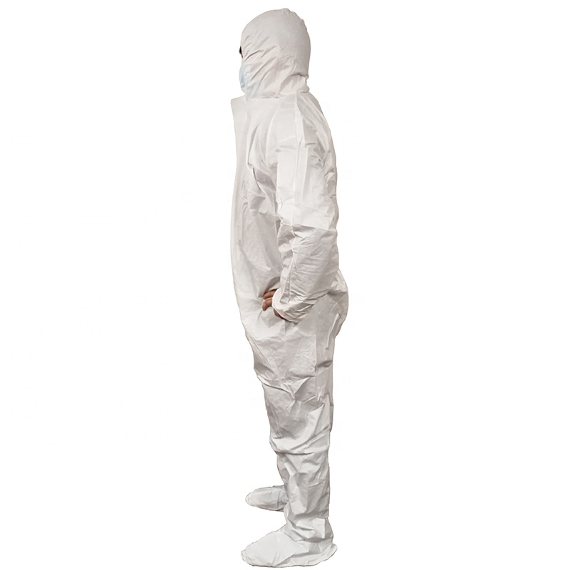 Disposable Waterproof Hazmatsuit Non Woven Ppekit White Medical Coverall Suit EN 14126