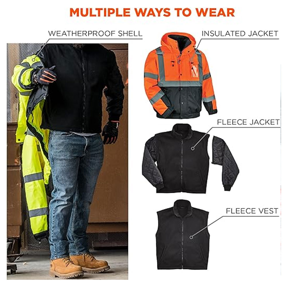 Night Visibility Winter Warm Breathable Waterproof Nylon Fleece Inner Worker Safety Jackets with Pockets