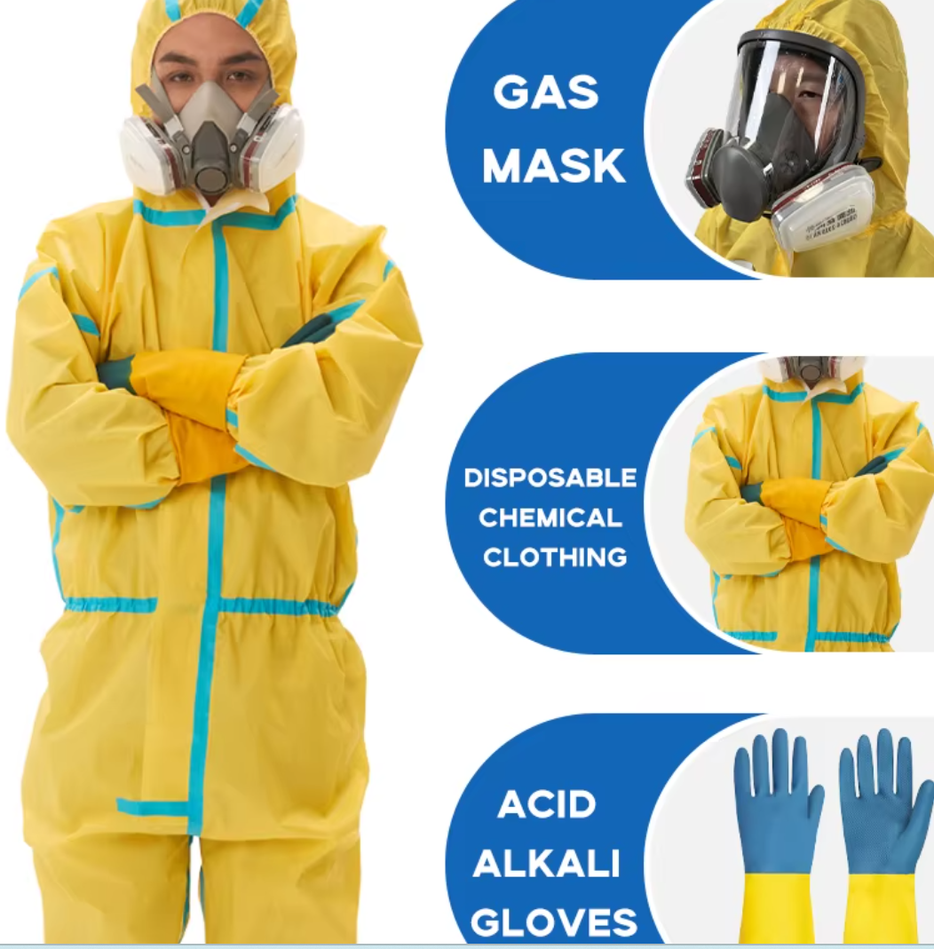 Disposable Chemical Resistant Industrial Coverall Yellow Chemical Protective Coverall PPE Hazmat Chemical Suit