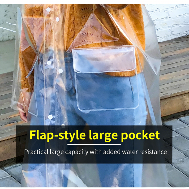 Thickened EVA Transparent Raincoat with Backpack Cover & Double Pockets Adult Hooded Long Rain Coat for Outdoor Events Travel