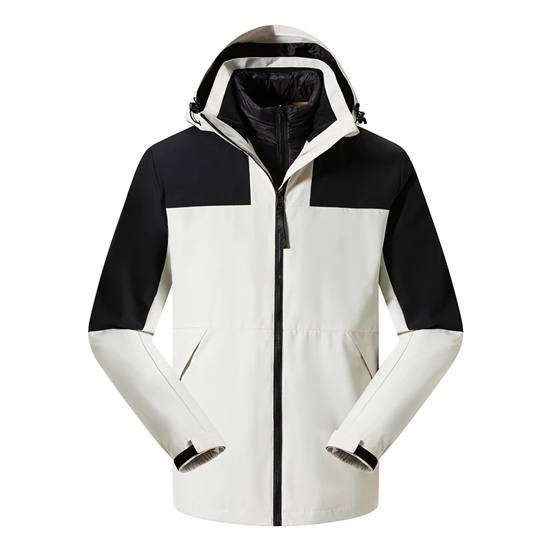 2023 Men's Plus Size Soft Shell Waterproof Reversible Breathable Hooded Down Filled Autumn Winter Windbreaker Warm Outdoor Parka
