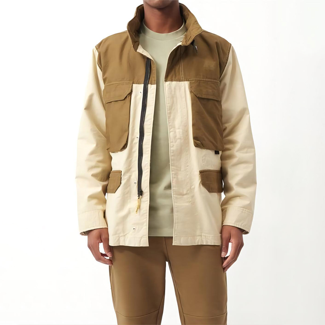 Patchwork Color Block Utility Nylon Windproof Hooded Male Cargo Parka Jackets Warm Windbreaker Long Custom Winter Men Coats