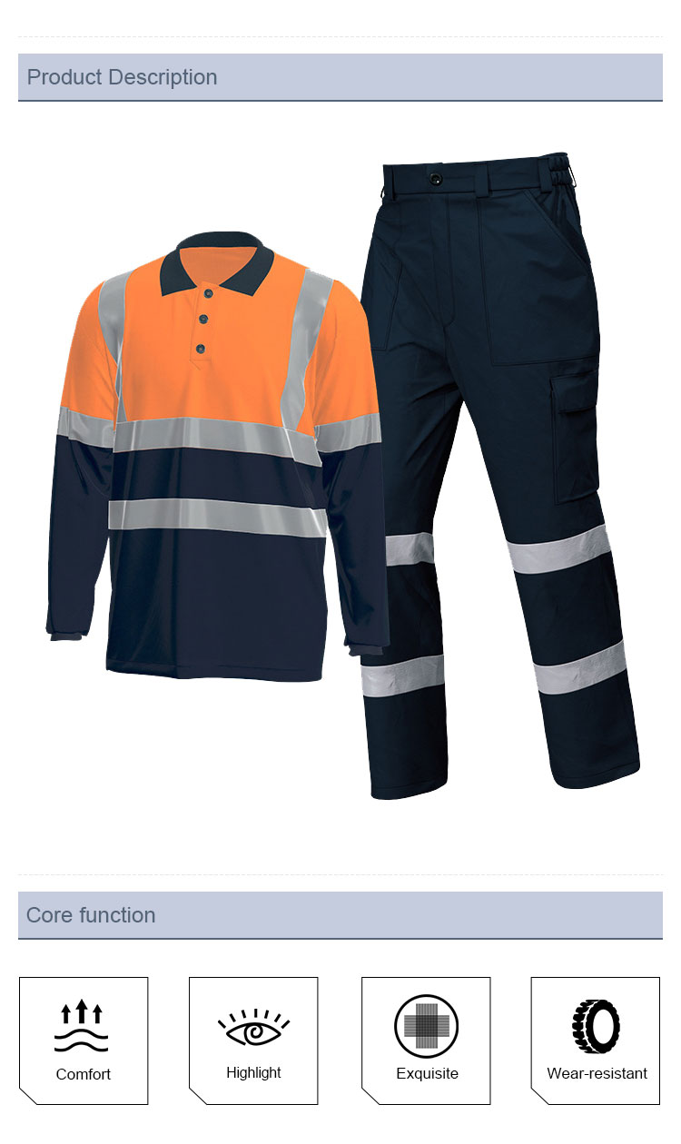 High-reflective Safety Brushed Canvas Bib POLO Overalls Set