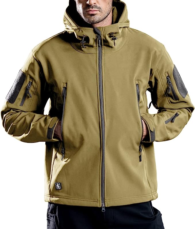 Aidu Men's Outdoor Waterproof Soft Shell Hooded Tactical Jacket Waterproof Jacket Outdoor Jacket