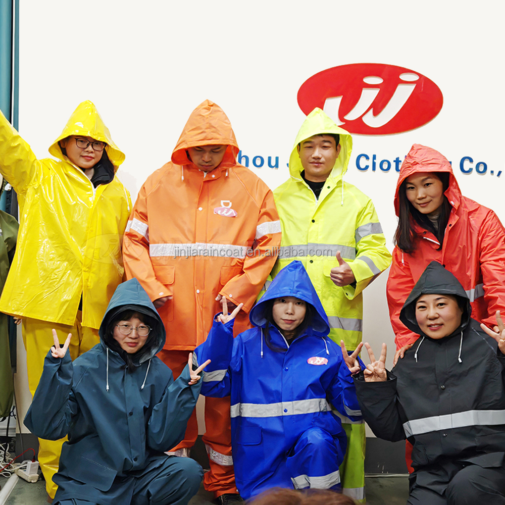 Yellow Industrial Work 2 3 Piece Rain Coat Suit Safety PVC Polyester Waterproof Rainsuit Heavy Duty Raincoat For Men Adults