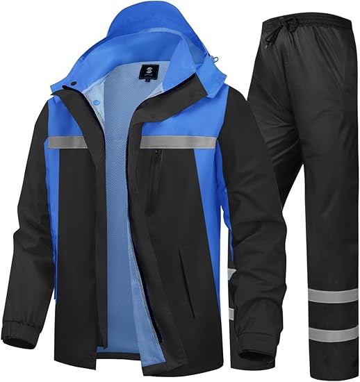 Highly Quality Men's Rain Suit High Visibility Reflective Work Rain Jacket Pants For All Sport Farm Fishing Motorcycle