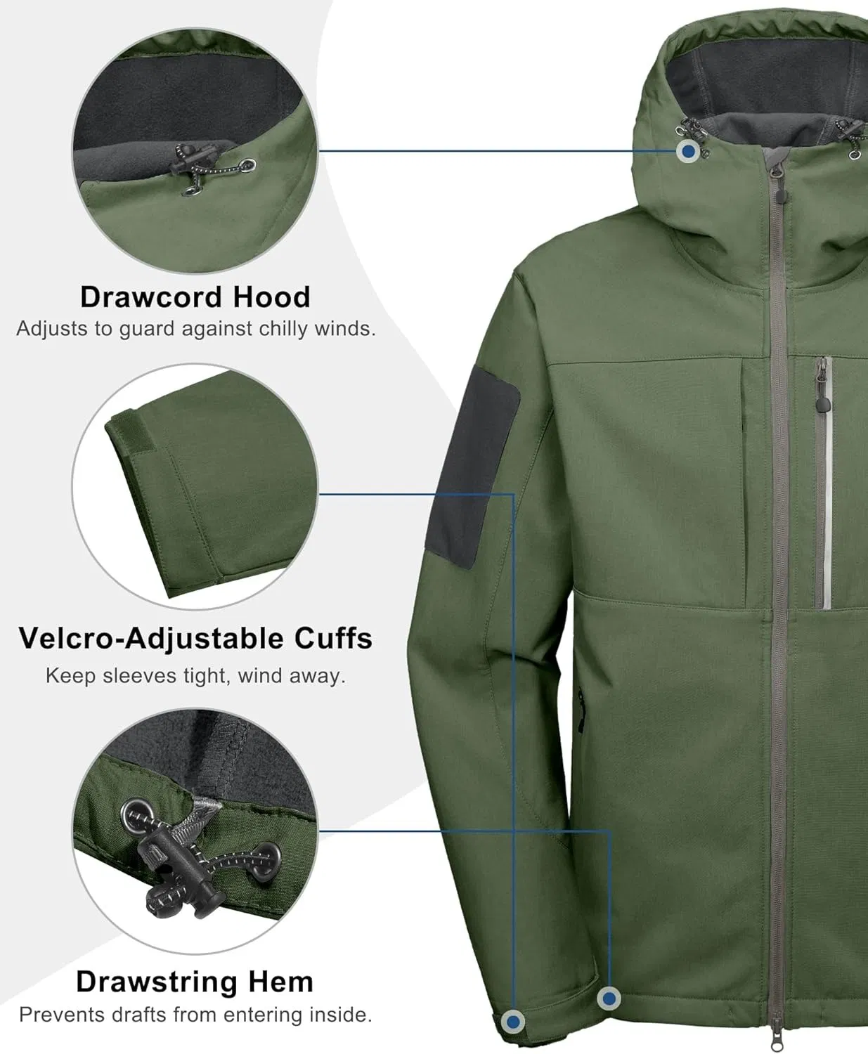 Men's Lightweight Waterproof Windproof Hooded Soft Shell Rain Jacket Detail 3