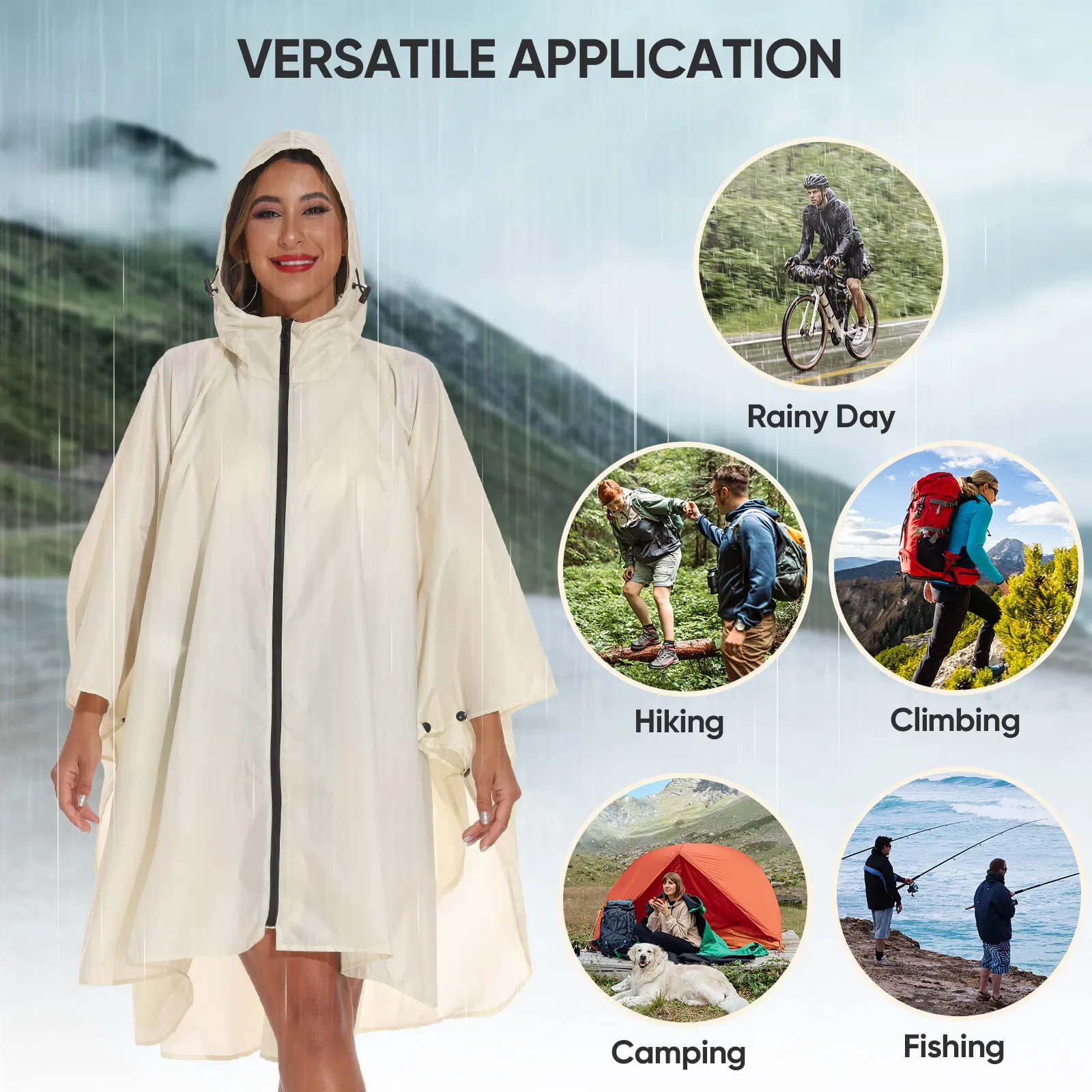 Hiking Travel All-Weather Waterproof Rain Poncho Raincoat Cape