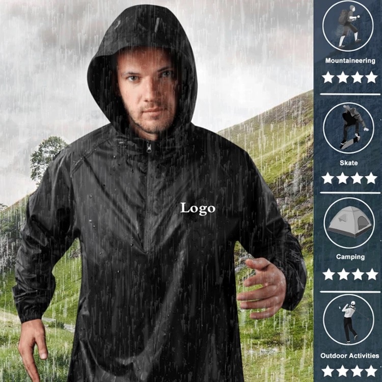 OEM Custom Raincoat Nylon Foldable Waterproof Raincoat Men's Pocket Raincoat