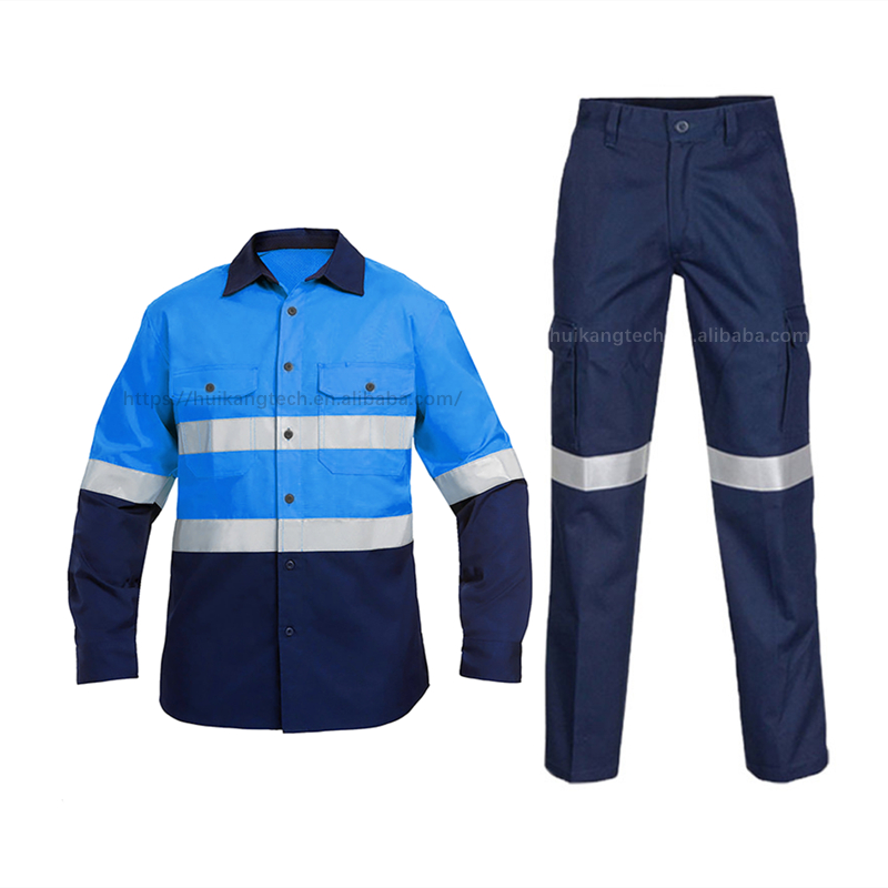 Cotton Construction Mining Uniform Long Sleeve Workwear Custom Logo Reflective Safety Clothes Hi Vis Men Work Shirt with Stripes