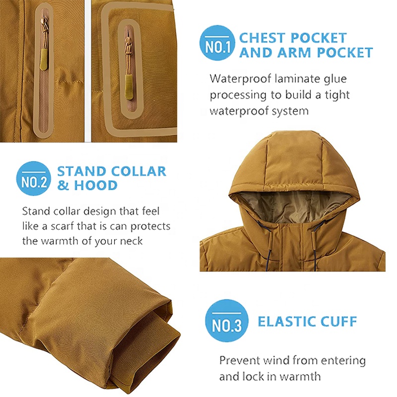 Men's Puffer Jacket with Hooded Parkas Thicken Padded Jacket Windproof Outdoor for Winter Coat
