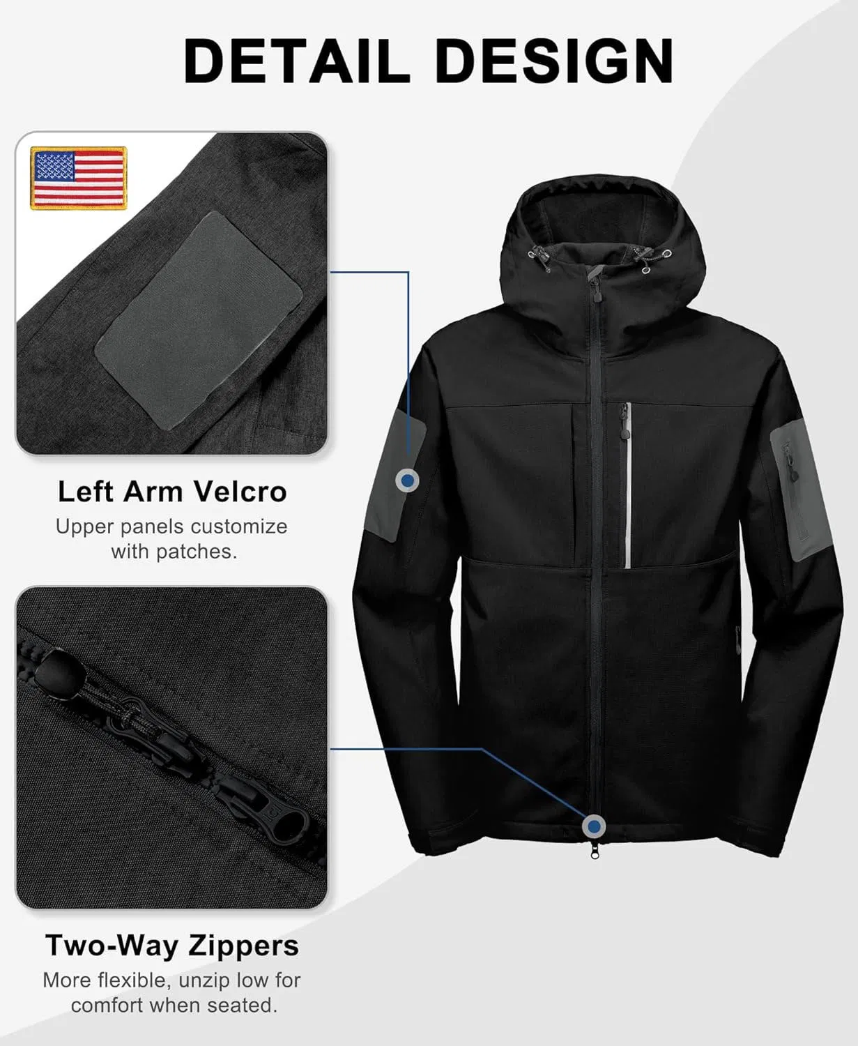 Men's Lightweight Waterproof Windproof Hooded Soft Shell Rain Jacket Autumn Zipper Closure Outdoor Breathable Hiking Travel Jacket