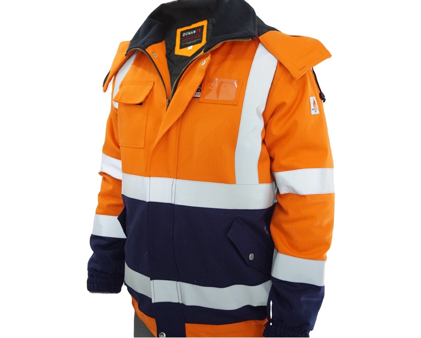 Hi Vis Insulated Flame Resistant FR Winter Workwear Jacket with Detachable Hood