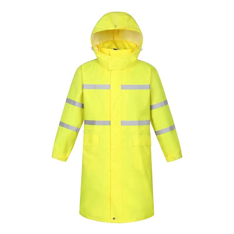 Custom OEM Tactical Raincoat for Security Guard Hi-Vis Waterproof Reflective Long Jacket Bulk Workwear
