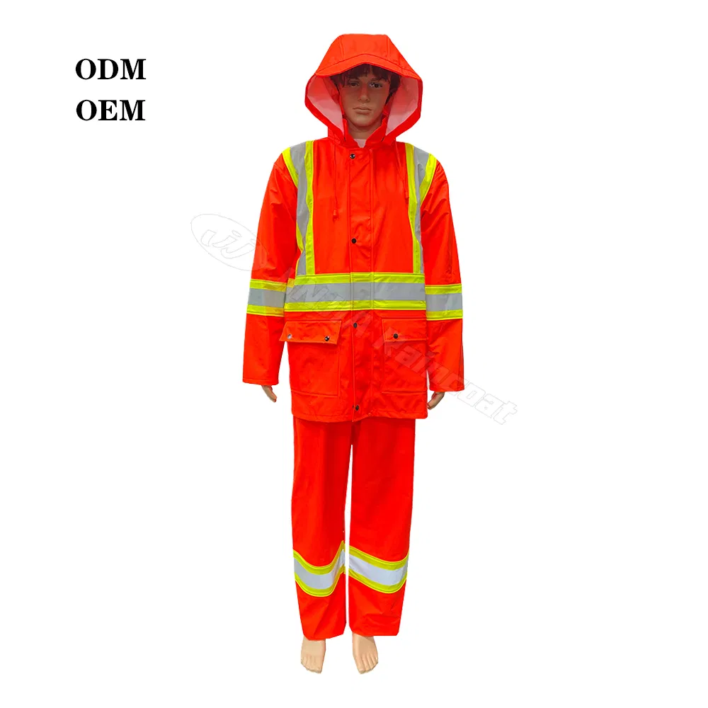 Custom Pass ASTM D6413 Nfpa 2112 Flame Resistant Fr PU Hi Vis Safety Rain Jacket Raincoat
